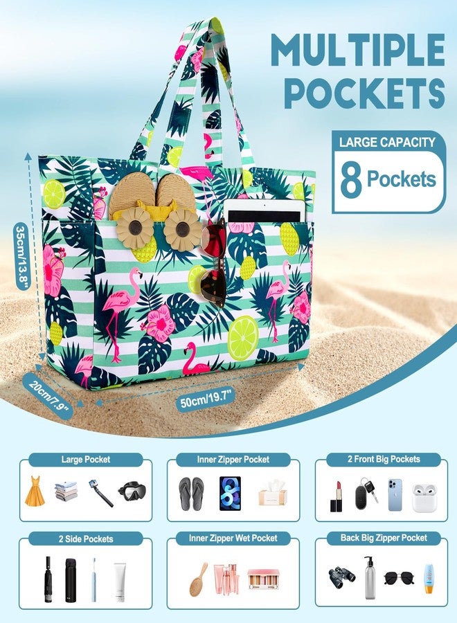 ISEYOU Extra Large Beach Bag, Waterproof Beach Totes Bags with Zipper, Pool Bag with Wet Compartment, Lightweight Foldable Large Weekender Bags for Women Men, Perfect for Pool Travel Vacation Gym - Image 2